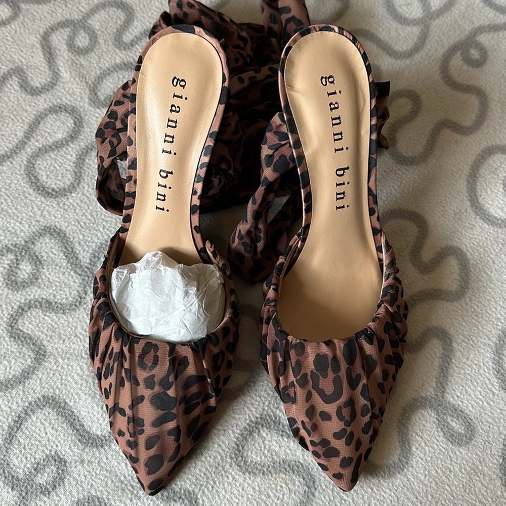Gianni Bini Cheetah Wrap Ankle Heels